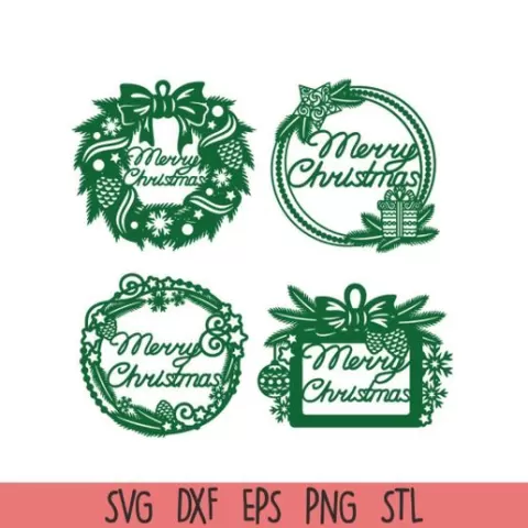 Merry Christmas Wreath SVG Bundle – Holiday Ornament & Gift Tag Cut Files for Cricut, Laser & 3D Printing