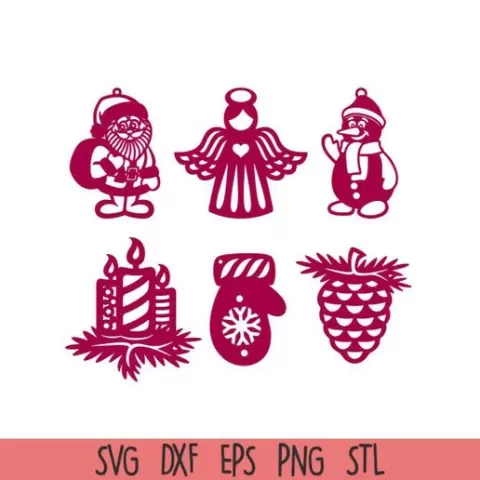 Christmas Mini Ornament SVG Set – Santa, Angel, Candle & Snowman Cut Files for Cricut, Laser & 3D Printing
