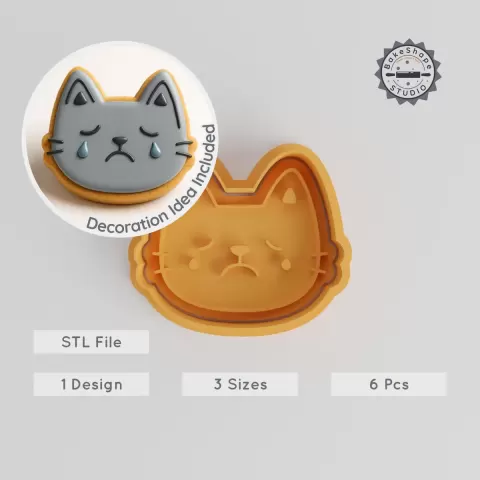 Cry Face Shape Cutter & Stamp Set, Sad Tearful Cookie Fondant, 3 Sizes, 6 Pieces Collection PRODUCT_826