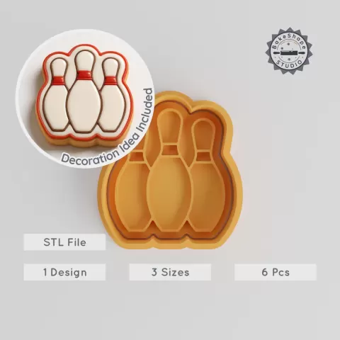 Bowling Cookie Cutter & Stamp Set, Perfect for Fondant, Sports Game Design, 3 Sizes, 6-Piece Collection PRODUCT_614
