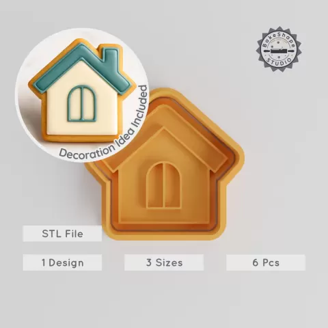 House Shape Cutter & Stamp for Cookies, Fondant, 3 Sizes Set, Building, Home Theme 모델 STL 파일 PRODUCT_537