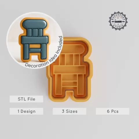 Chair Shape Cookie Cutter & Stamp Set, 3 Sizes S/M/L, 6-Piece Furniture Decoration Pack PRODUCT_538