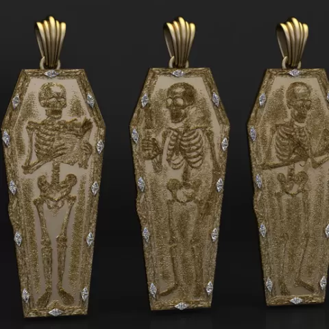 Skeleton Coffin Pendant Set