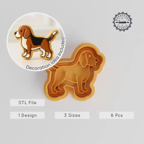 Beagle Dog Shape Cutter & Stamp Set, 3 Sizes for Cookies & Fondant, Cute Puppy STL Files PRODUCT_269