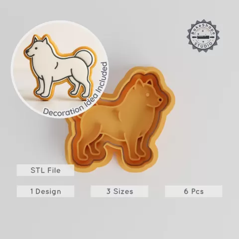 Samoyed Cookie Cutter & Stamp Set, White Fluffy Dog Design, 6 Pieces, Small/Medium/Large Sizes, Perfect for Cookies & Fondant PRODUCT_302