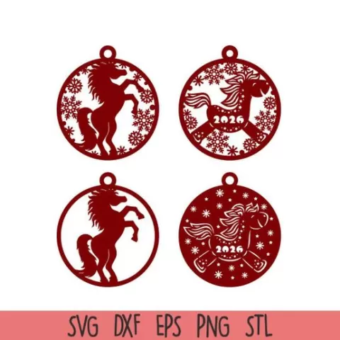 Year of the Horse 2026 Ornament – Chinese Zodiac Christmas Decoration for Laser Cut, Cricut, and 3D Print