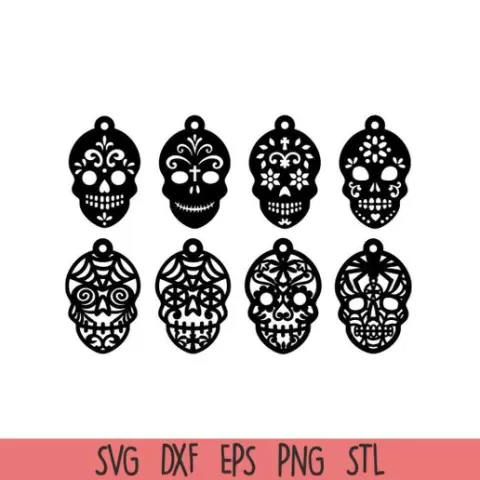 Sugar Skull Earrings Set – Day of the Dead Halloween Laser Cut & 3D Print Design
