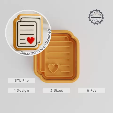 Love Letter Cookie Cutter & Stamp Set, Heart Note Valentine, 6 Pieces, Perfect for Fondant, Sizes S/M/L PRODUCT_236