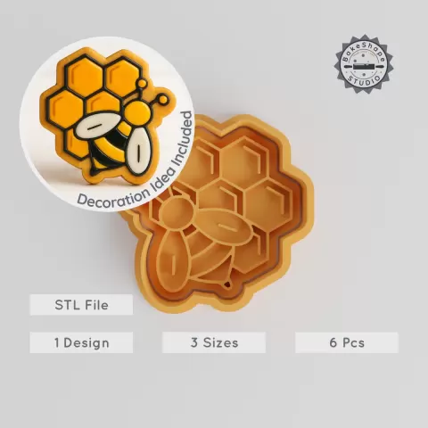 Beehive Shape Cutter & Stamp, Cookie & Fondant Tool Set, Honeycomb Design, 3 Sizes S M L, 6-Piece Collection PRODUCT_312