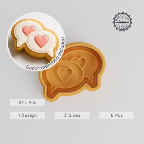 Romantic Chat Cookie Cutter & Stamp Set, Heart Message Designs, Perfect for Fondant, 6 Pieces, Sizes S/M/L PRODUCT_227