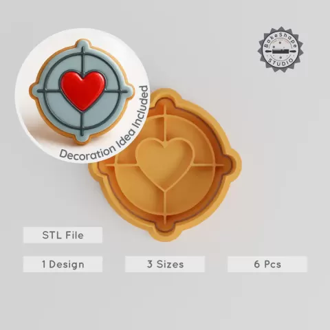 Crosshair Shape Cutter & Stamp, cookie & fondant set, 3 sizes (S/M/L), 6 pieces, perfect for aiming & target designs PRODUCT_203