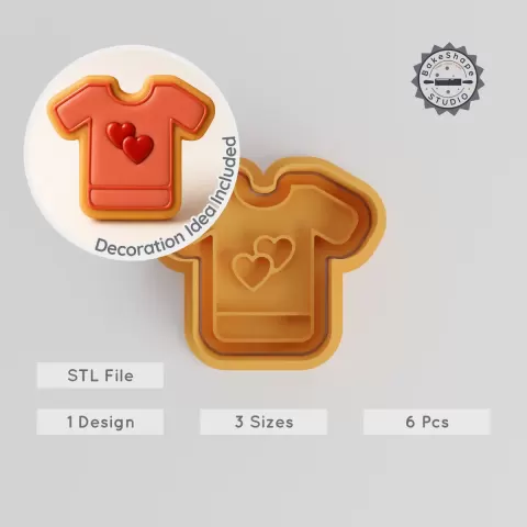 T-Shirt Shape Cookie Cutter & Stamp Set, Perfect for Fondant, Includes 6 Pieces, Sizes S/M/L PRODUCT_197