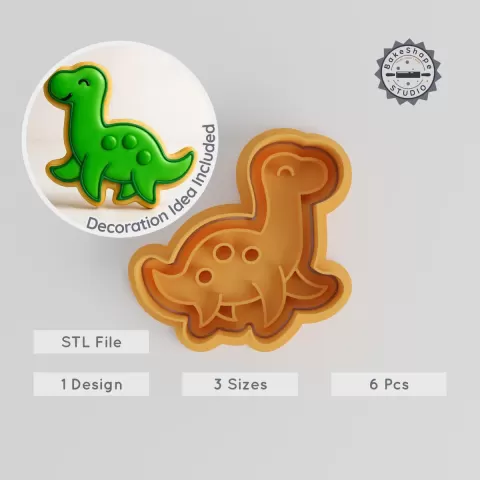 Dinosaur Shape Cutter & Stamp Set, Plesiosaur Design, Perfect for Cookies & Fondant, 6 Piece Pack, Sizes S/M/L PRODUCT_62