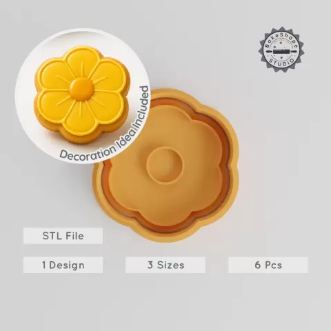 Flower Shape Cutter & Stamp for Cookies, Fondant, Buttercup Design, 3 Sizes S/M/L, Nature Floral Set PRODUCT_65