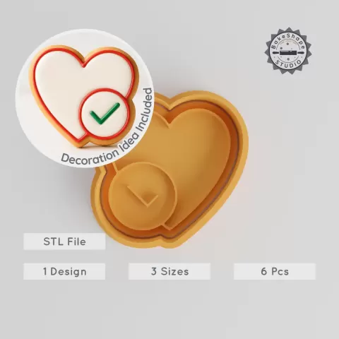 Heart Check Mark Cookie Cutter & Stamp, Love Verified Shape, Perfect for Fondant, 3 Sizes S/M/L PRODUCT_182