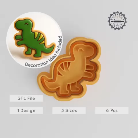 Dinosaur Cookie Cutter & Stamp Set, Prehistoric Creature Design, 6-Piece Pack, Perfect for Cookies & Fondant, S/M/L Sizes PRODUCT_56