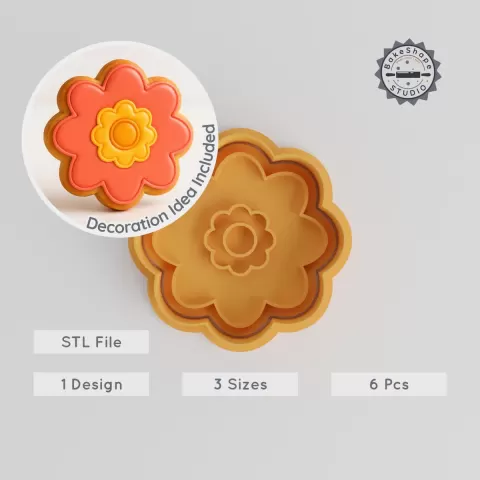 Flower Shape Cutter & Stamp, Cookie & Fondant Tool, Blossom, Floral, S/M/L Sizes, 6-Piece Set PRODUCT_52