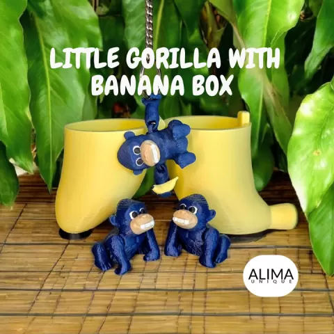 Little Gorilla with Banana box / Articulated Fidget Toy / Keychain Gift by ALIMA DESIGNS