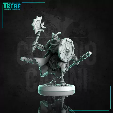 (0257) Male insectoid barbarian warrior with shield axe and clubs by Claudio Casini Art