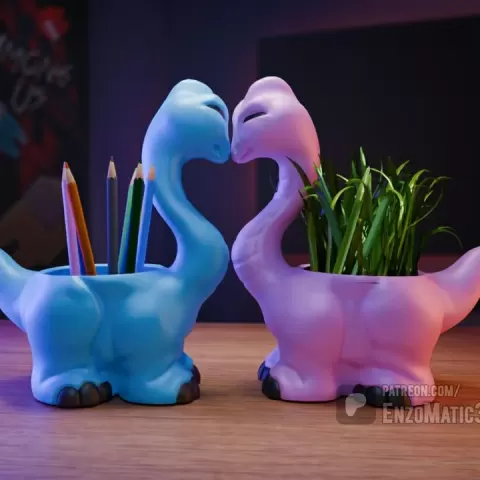 dinosaur in love - valentine's day - flower pot, planter, pencil holder - 3mf, STL by EnzoMatic3D