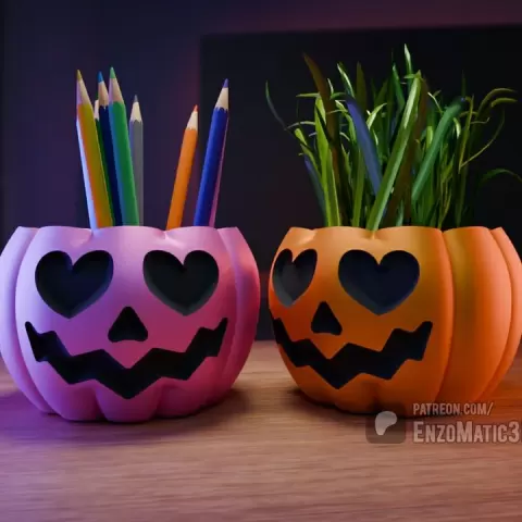 Heart Eyes Pumpkins - love - flower pot, planter, pencil holder - 3mf, STL by EnzoMatic3D