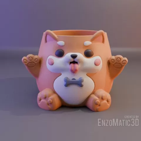 Shiba inu baby puppy dog - flower pot, pencil holder - STL by EnzoMatic3D