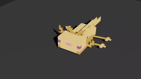 Stylized Gold Axolotl 3D Model - Minecraft Inspired