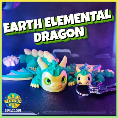 Earth Elemental Dragon - Adult & Baby Dragons, Keychain Version, Craft Eyes Compatible STL/3MF by SEREV3d