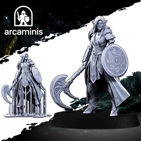 Free Elf - Free Elf Shieldmaiden with Axe and Shield - Elven Army STL | 32mm Presupported Free Miniature Elf by ArcaMinis