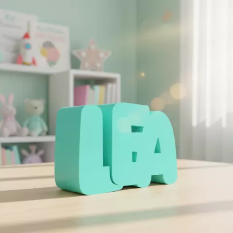 STL File, Personalized Piggy Bank, Name: LEA M, 3D Printing Template Gift for Newborn & Baptism, Money Box with Name