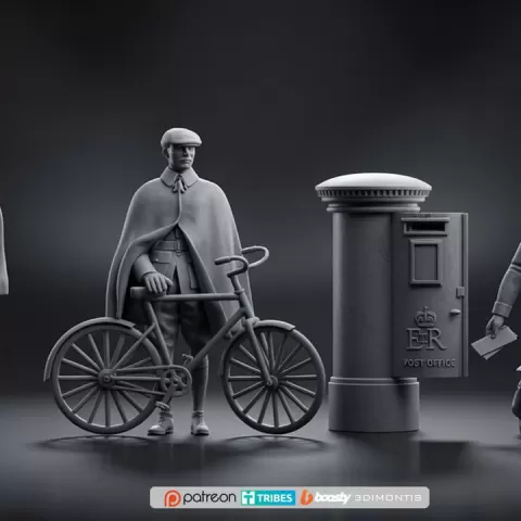 British Civilian Figures & Post Box STL Files – Vintage Street Scene Miniatures for 3D Printing by Dmitry Tishchenkov