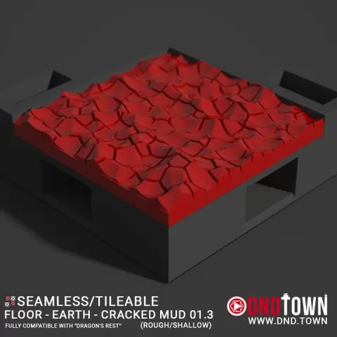Floor - Earth - Cracked Mud - Wall Corner 01.3 (ROUGH/SHALLOW) - 3D Modular Dungeon Tile - DnD Town Minis (www.dnd.town) by TTR.Town