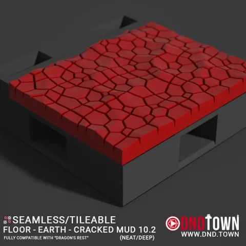 Floor - Earth - Cracked Mud - Wall Edge 10.2 (NEAT/DEEP) - 3D Modular Dungeon Tile - DnD Town Minis (www.dnd.town) by TTR.Town