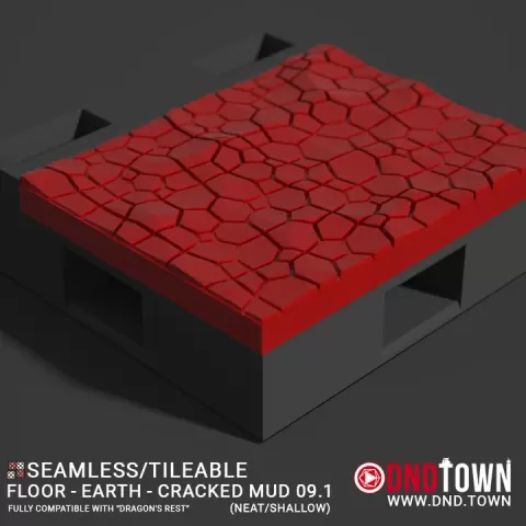 Floor - Earth - Cracked Mud - Wall Edge 09.1 (NEAT/SHALLOW) - 3D Modular Dungeon Tile - DnD Town Minis (www.dnd.town) by TTR.Town