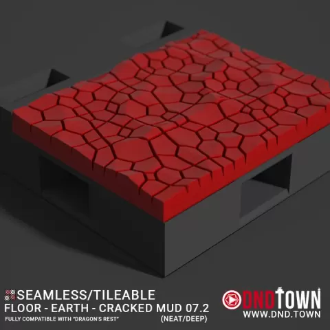 Floor - Earth - Cracked Mud - Wall Edge 07.2 (NEAT/DEEP) - 3D Modular Dungeon Tile - DnD Town Minis (www.dnd.town) by TTR.Town