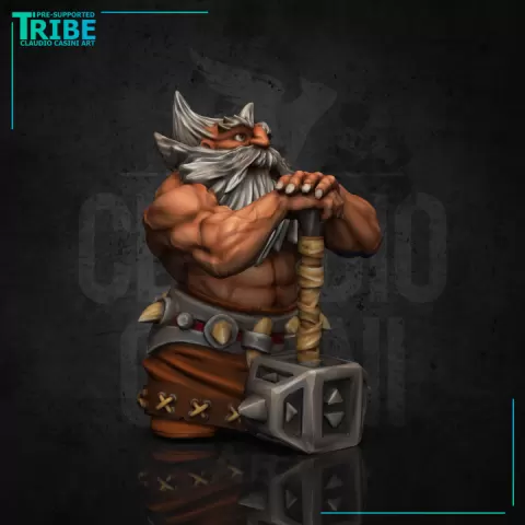 (0134 Colors) Male dwarf barbarian warrior with two hands hammer by Claudio Casini Art
