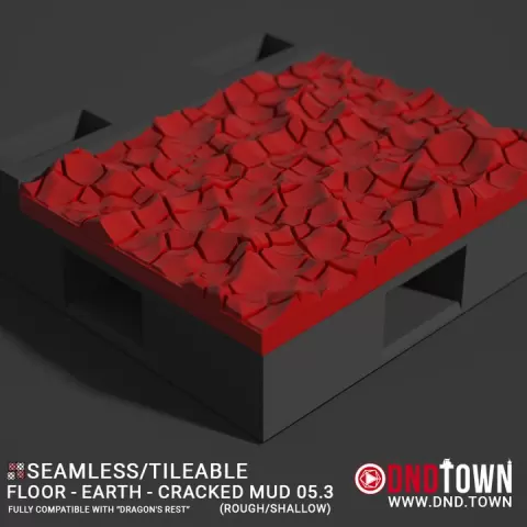 Floor - Earth - Cracked Mud - Wall Edge 05.3 (ROUGH/SHALLOW) - 3D Modular Dungeon Tile - DnD Town Minis (www.dnd.town) by TTR.Town