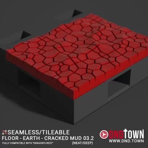 Floor - Earth - Cracked Mud - Wall Edge 03.2 (NEAT/DEEP) - 3D Modular Dungeon Tile - DnD Town Minis (www.dnd.town) by TTR.Town