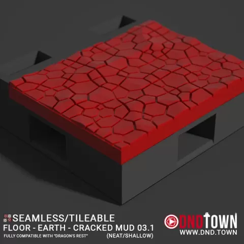 Floor - Earth - Cracked Mud - Wall Edge 03.1 (NEAT/SHALLOW) - 3D Modular Dungeon Tile - DnD Town Minis (www.dnd.town) by TTR.Town