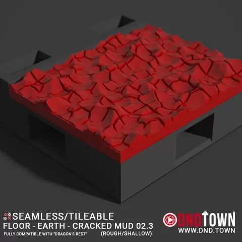 Floor - Earth - Cracked Mud - Wall Edge 02.3 (ROUGH/SHALLOW) - 3D Modular Dungeon Tile - DnD Town Minis (www.dnd.town) by TTR.Town