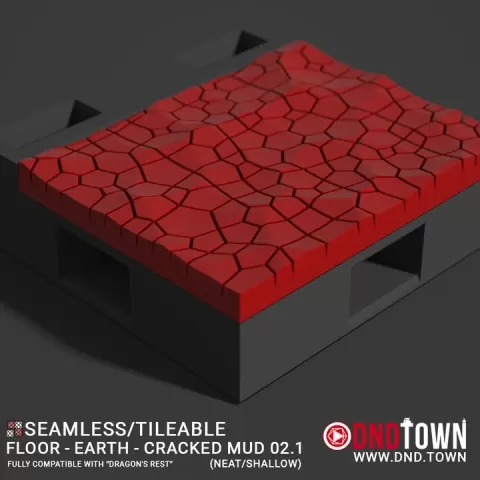 Floor - Earth - Cracked Mud - Wall Edge 02.1 (NEAT/SHALLOW) - 3D Modular Dungeon Tile - DnD Town Minis (www.dnd.town) by TTR.Town
