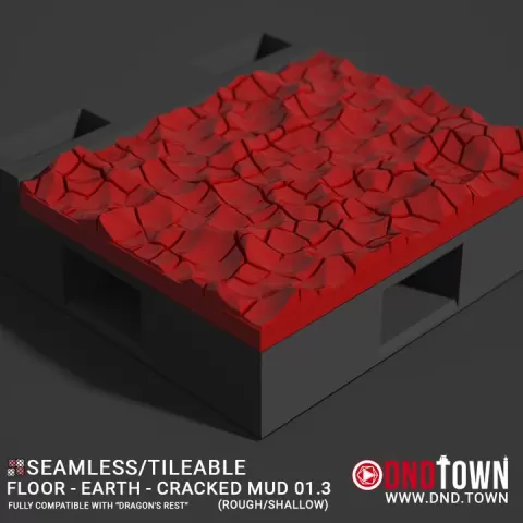 Floor - Earth - Cracked Mud - Wall Edge 01.3 (ROUGH/SHALLOW) - 3D Modular Dungeon Tile - DnD Town Minis (www.dnd.town) by TTR.Town