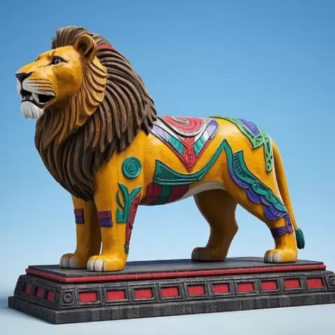 2773 Laughing African Lion with Majestic Mane - Full-Color Totem 3D Model, pug, dachshund, poodle, cat, dog, monkey, zebra, animal, armadillo, lion, fox, faun, pomeranian, troll, platypus, majestic, sculpture, fantasy, crocodile