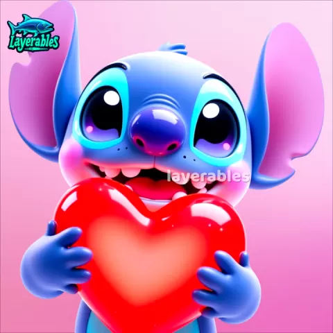 Stitch with Heart 3D Printer Model - STL File - Cute Valentine’s Gift - 3D Print Fan Art - Desk Decor - Love Figurine by Layerables