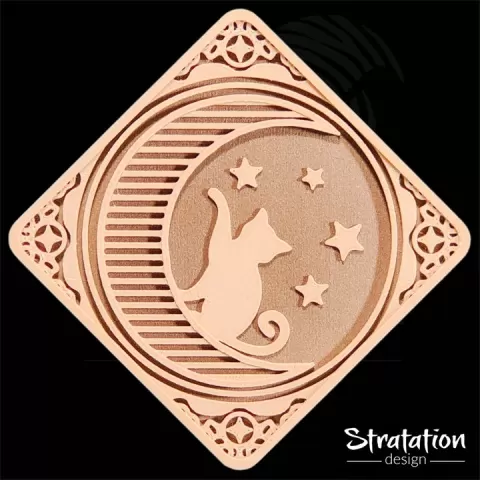 Crescent Moon Cat Coaster by Stratation Design
