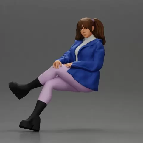 Stylish Woman in Blue Jacket Relaxing with Confident Poise by 3DGeschaft Miniatures Figures