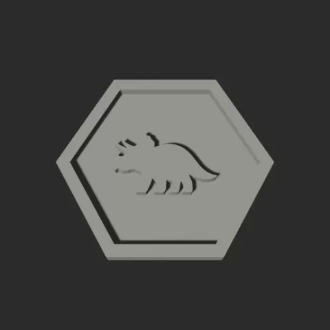 Triceratops Hexagon – 3D Printable Game Token
