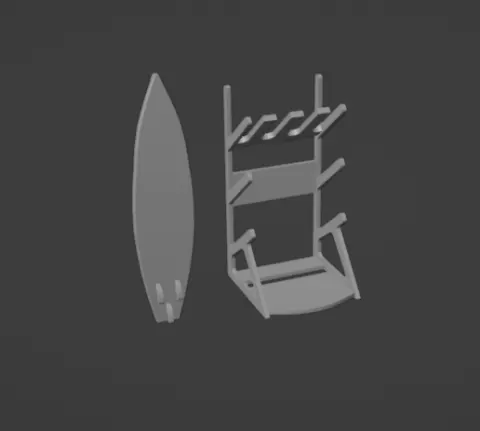 surfboard stand with surfing board