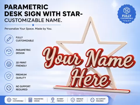 Parametric Desk Sign with Star- Customizable Name