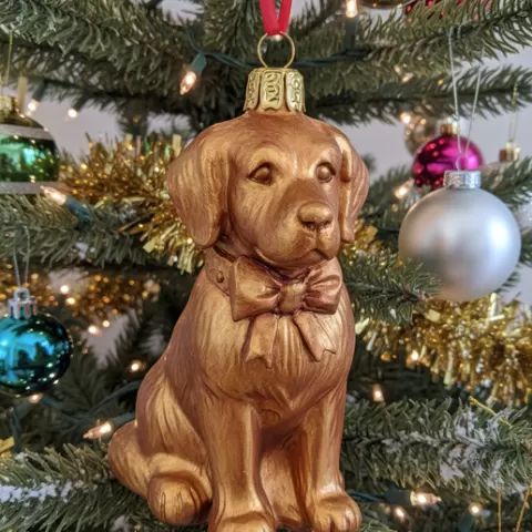 Adorable Sitting Puppy Dog Christmas Ornament with Bow Tie - Pet Holiday Decor